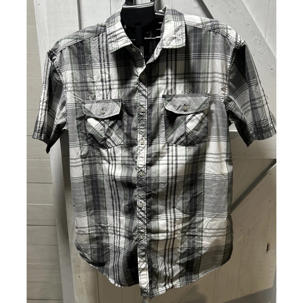 Micros MCC'82 Men's Plaid Button-Up Shirt Short Sleeve Green/Beige Size XL
